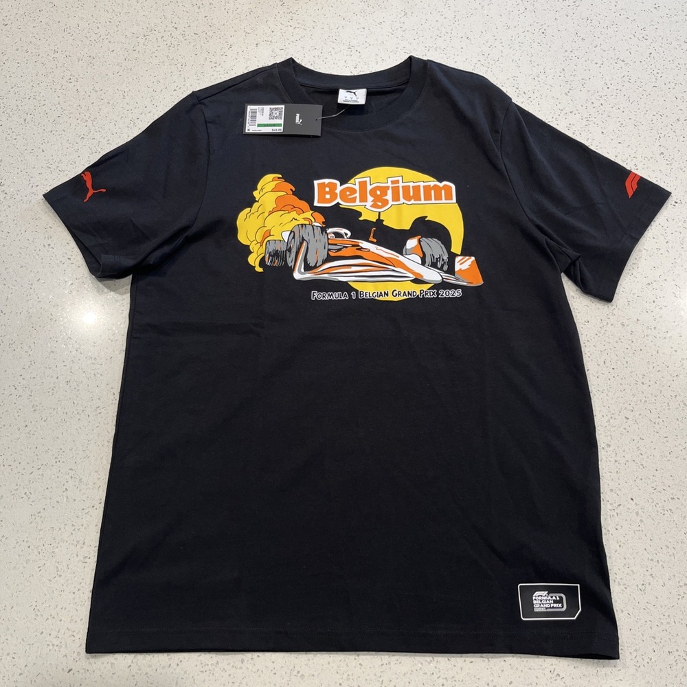 Puma F1 Formula 1 Belgium SS black T-shirt Men's Large Belgian Grand Prix NWT
